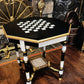 Vintage Chess & Games Table Monochrome Black, White & Gold Statement Side Table