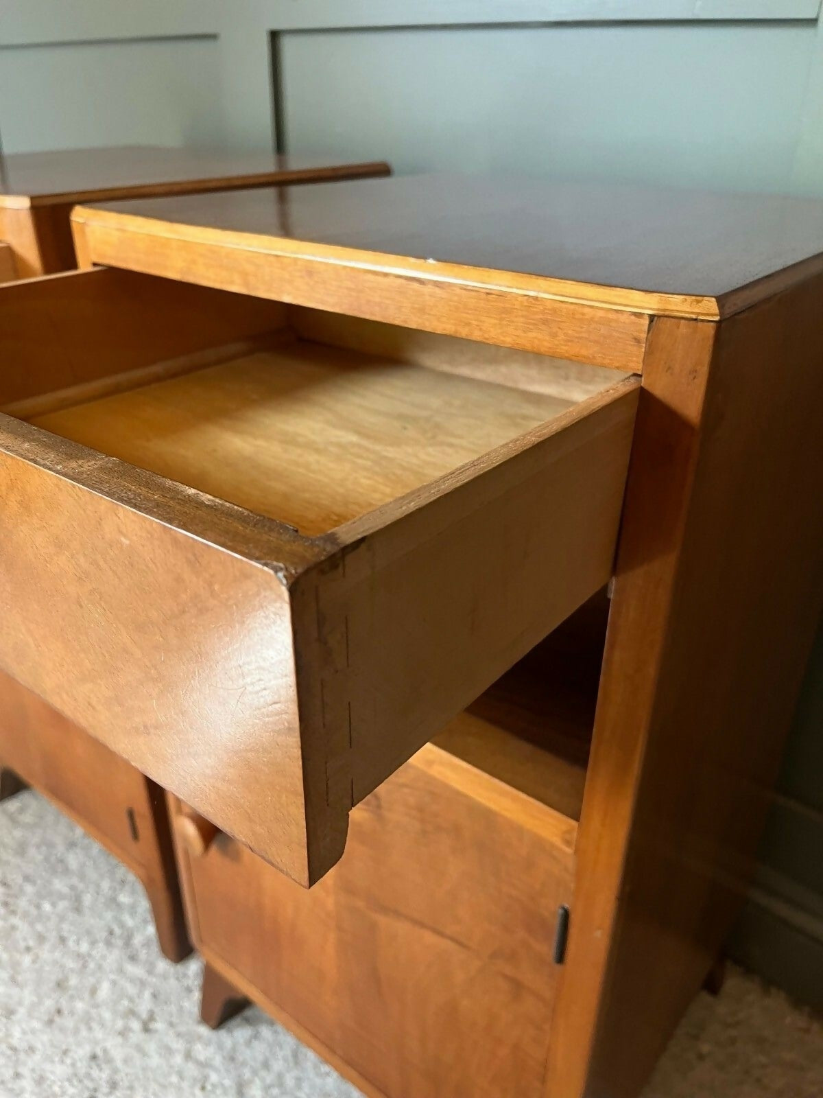 Vintage Bedside Cabinets Pair Circa 1950’s Wood, Beautiful Condition