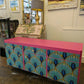 Midcentury Retro Sideboard TV Unit. Pink Teal Peacock Print Painted Upcycled Furniture