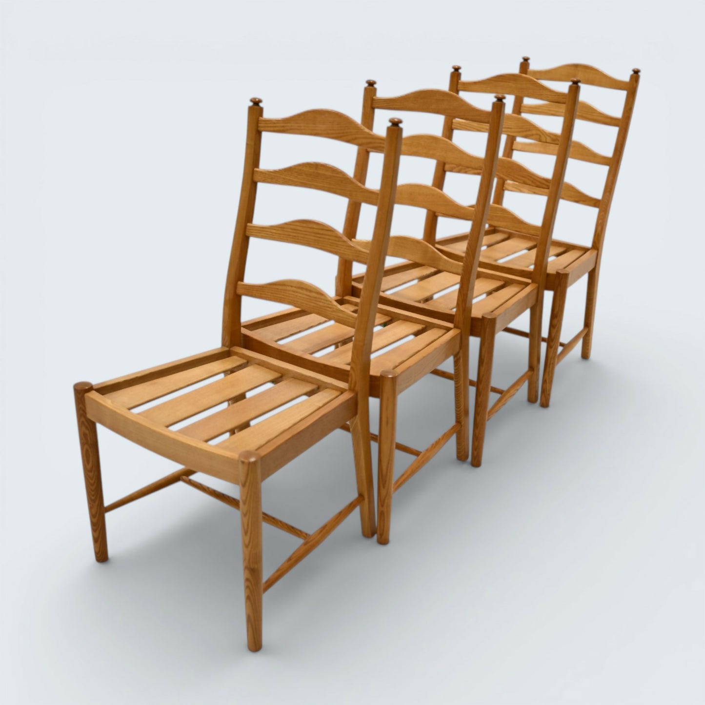 Ercol Set Of 4 Dining Chairs Light Finish Ladderback 1970s FREE UK Delivery*