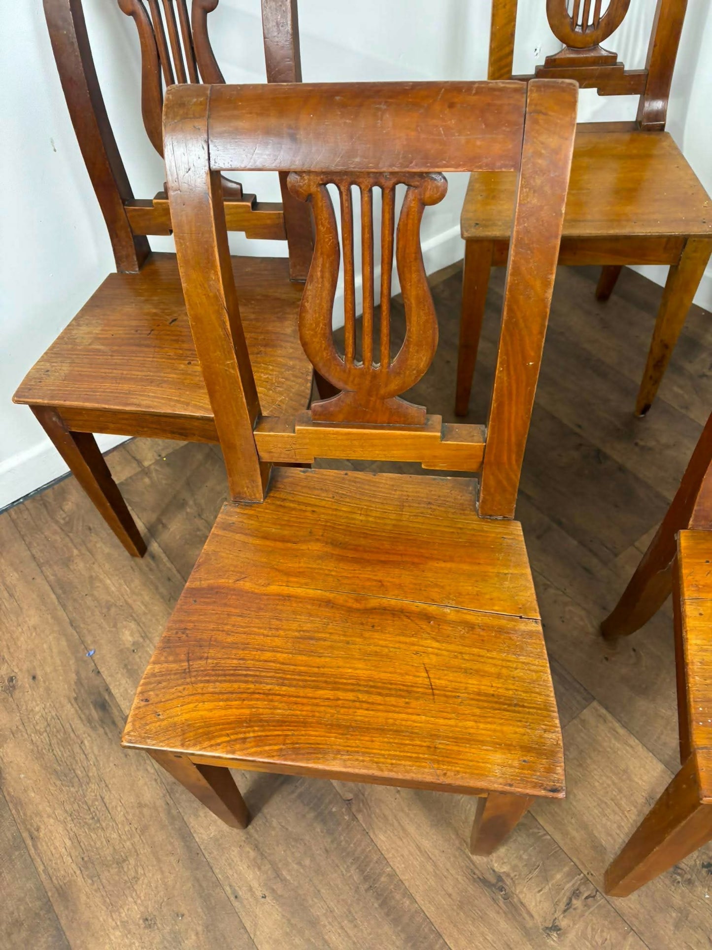 Antique Set of Five Mahogany Lyre Back Dining Chairs