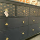 Large Painted Navy Chest Of Drawers With Gold Morrocan Stencil And Gold Bees