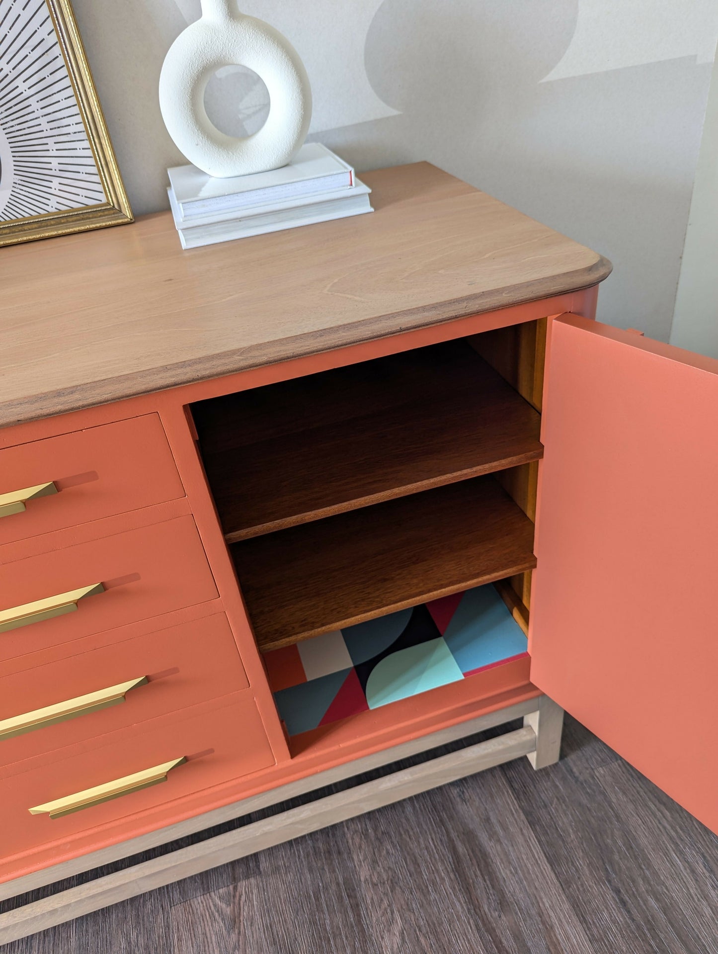 Burnt Oak Orange Vintage Sideboard Cocktail Drinks Cabinet