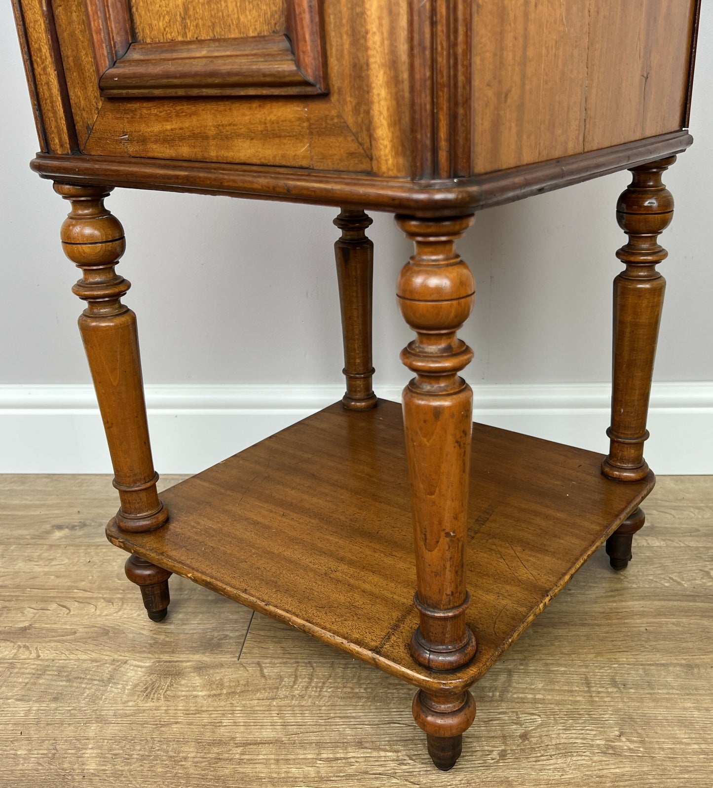 Bedside Table Antique French Style Marble Top Walnut Cabinet Nightstand LOT 6242