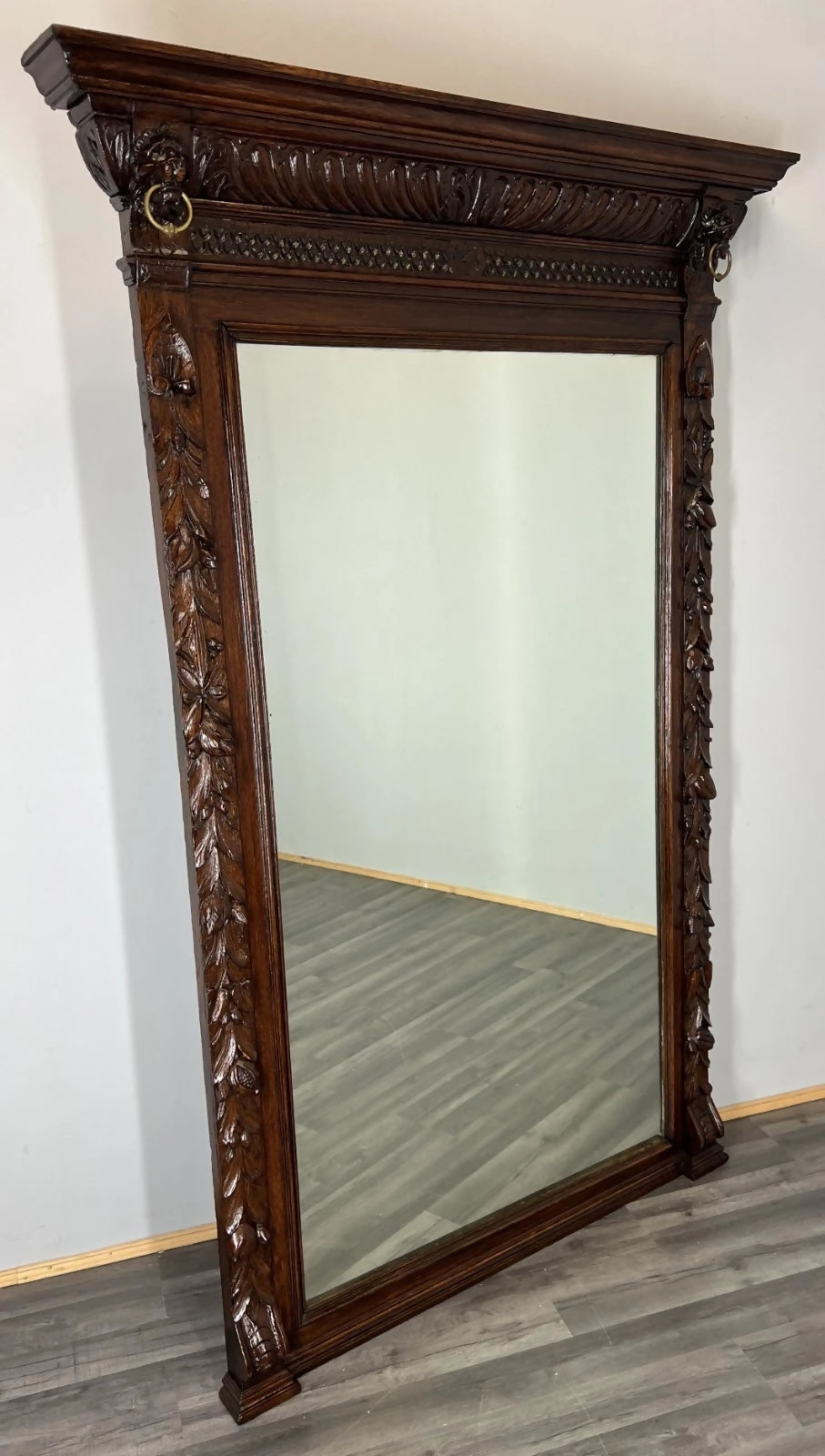 Antique French Oak Wall Mirror with Carved Frame Wall Decor 197cm LOT 4352