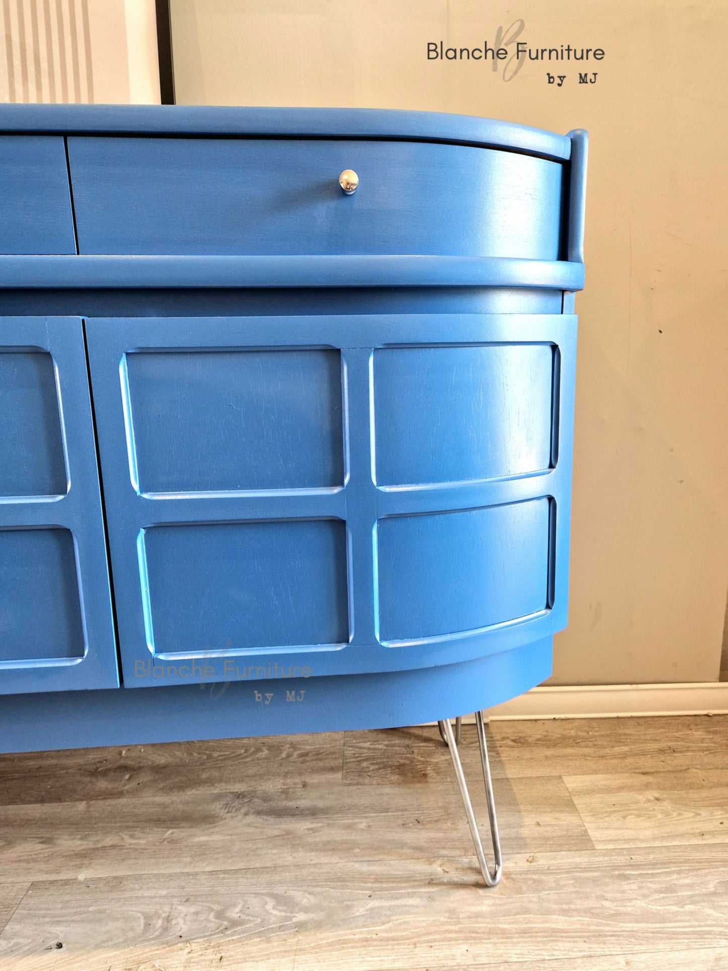 Luxurious Large Curved Sideboard, by Nathan in Lake Blue