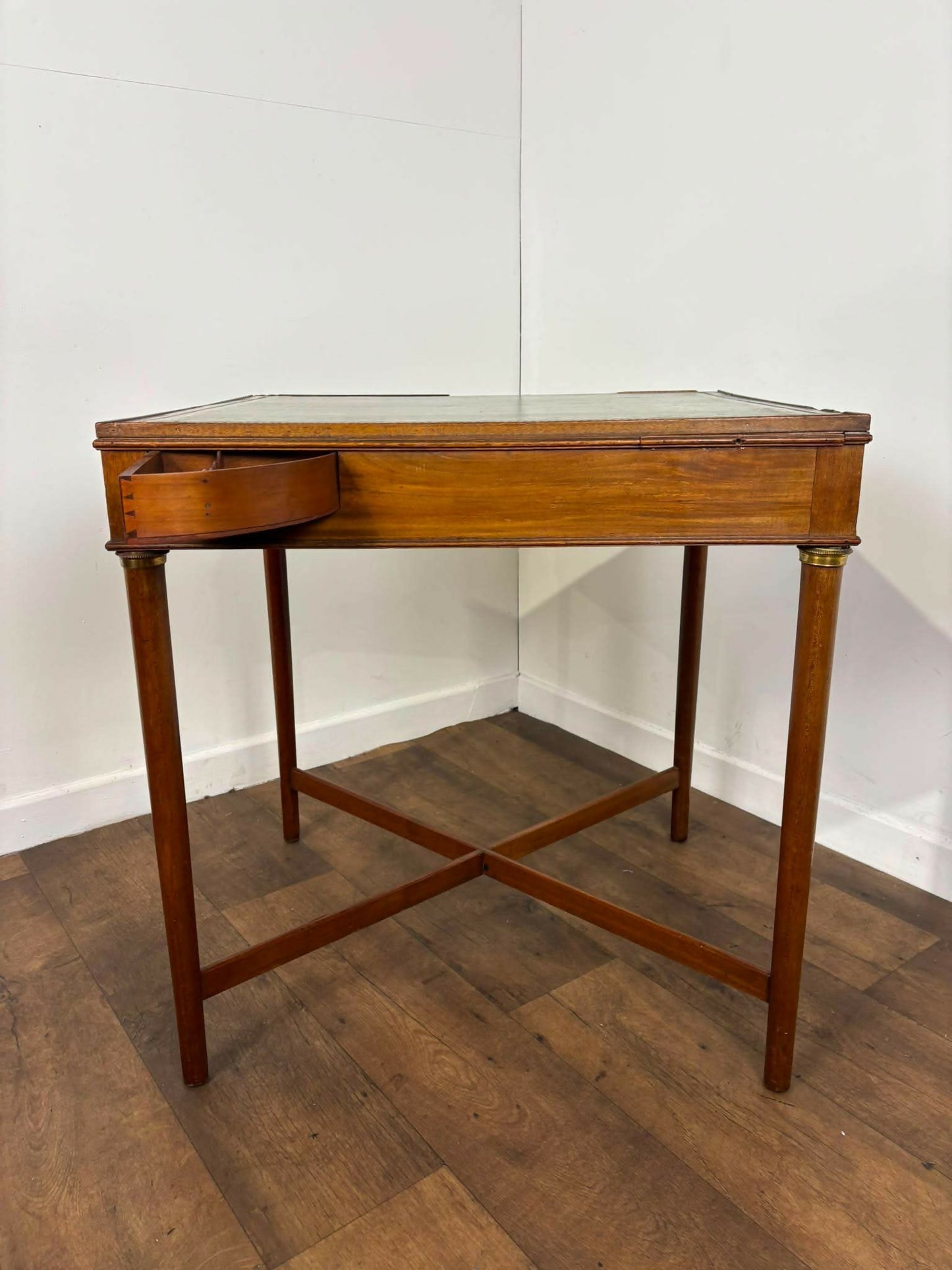 Edwardian Mahogany Side Table with Tooled Green Leather Top