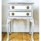 SOLD A pair of bow front Queen Anne legs bedside tables in Paris Grey and Old White
