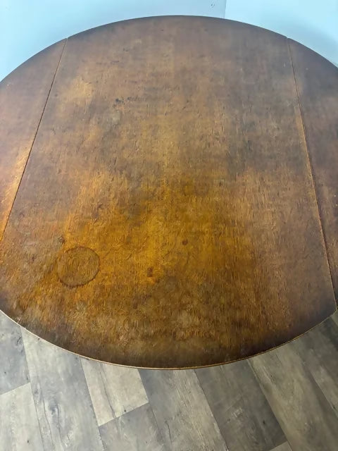 Vintage Round Oak Drop Leaf Dining Table