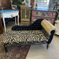 Baby chaise lounge in velvet zebra print and faux mink fur roll top