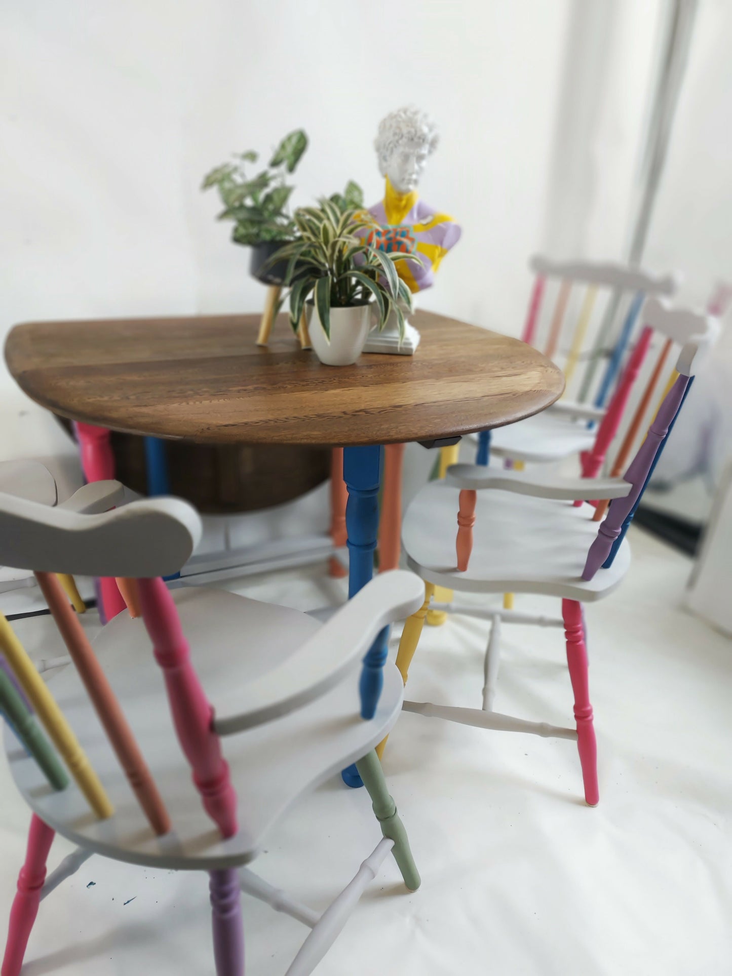 Rainbow Colour Solid Wood Farmhouse Dining Table And Chairs