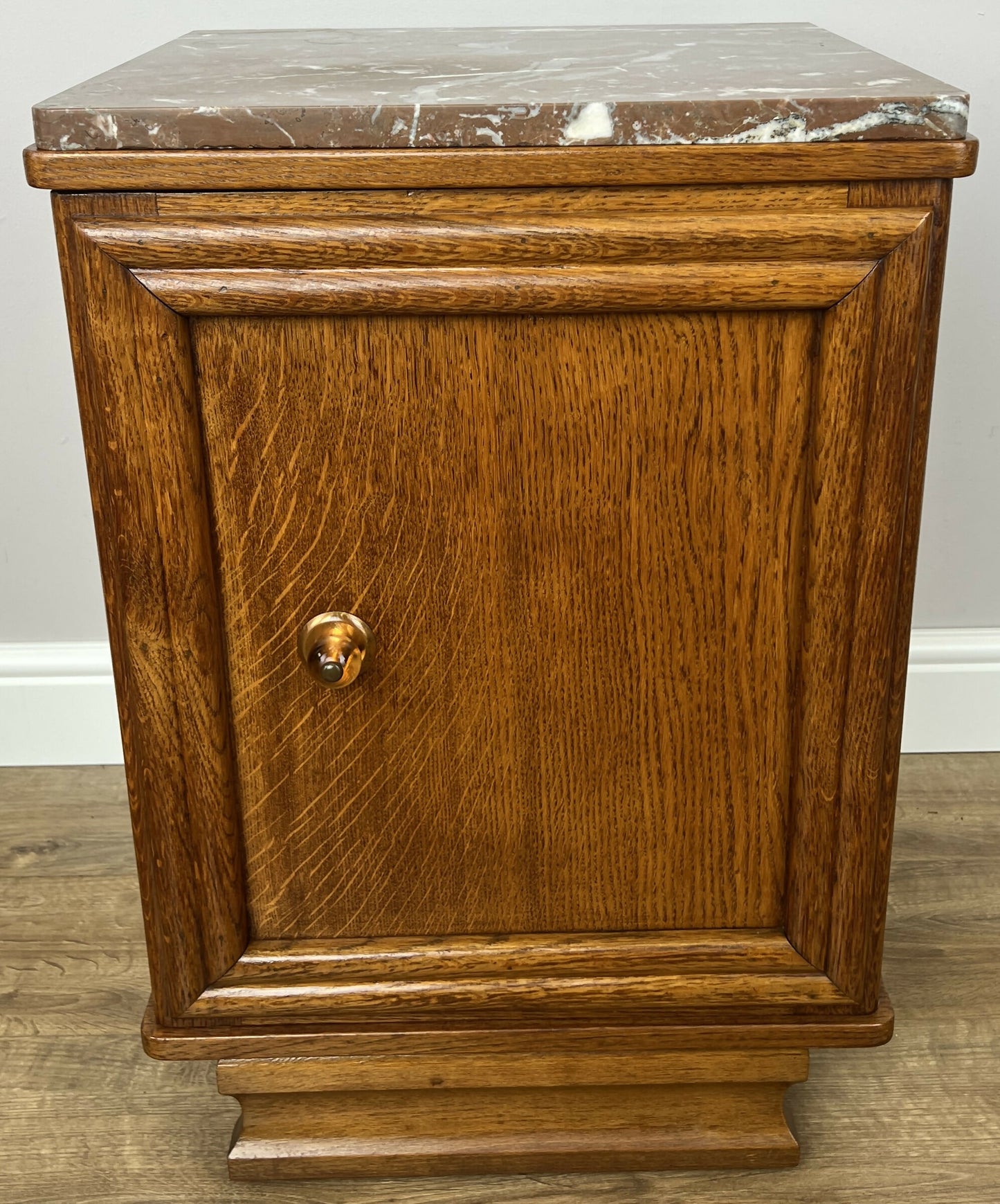 Pair of Bedside Tables Antique French Style Oak Marble Top Cabinets LOT 6218
