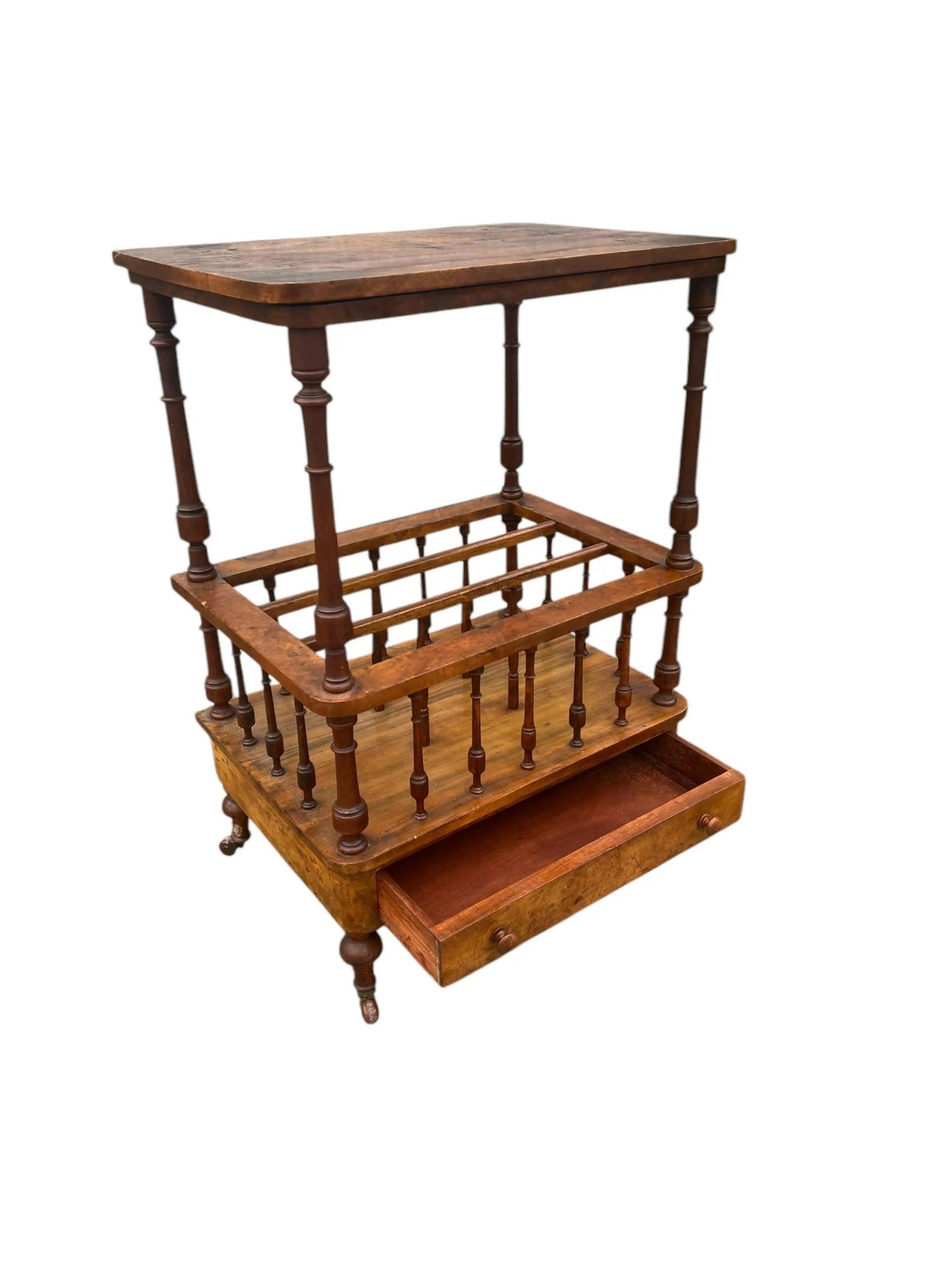 Antique 19th C Walnut Canterbury side table magazine rack.