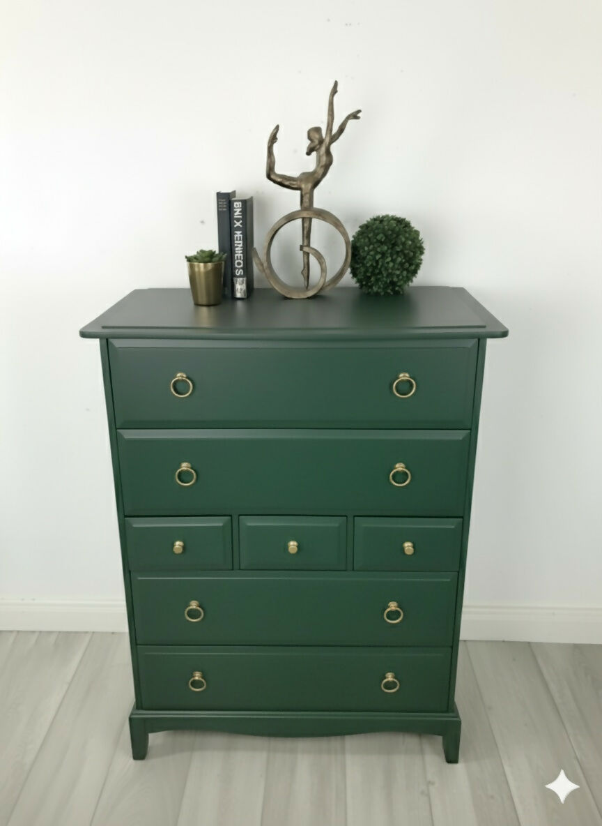 Stag minstrel tallboy chest of drawers in dark green