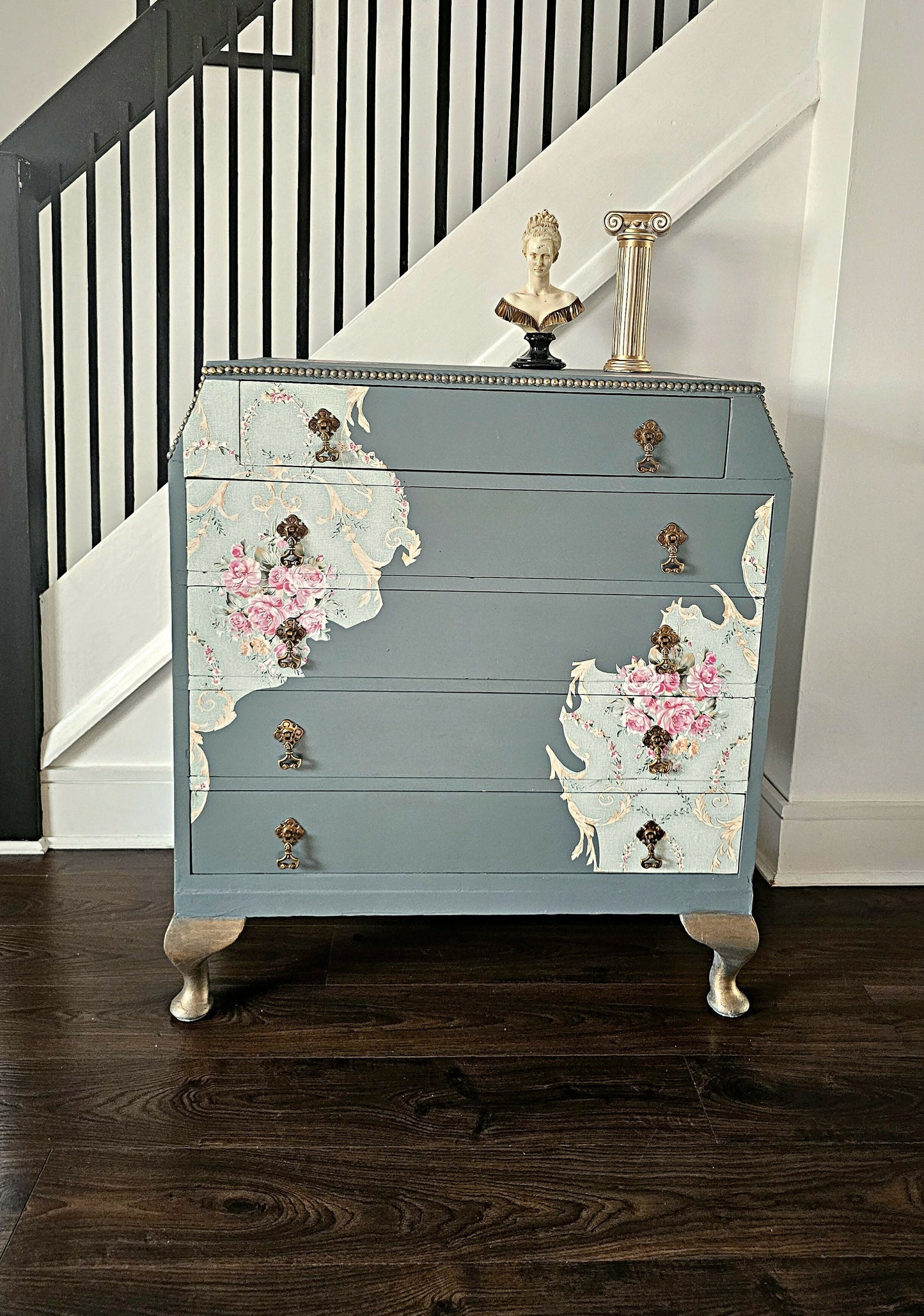 Vintage Mid Century Chest of Drawers Grey Fusion Mineral Paint Restored
