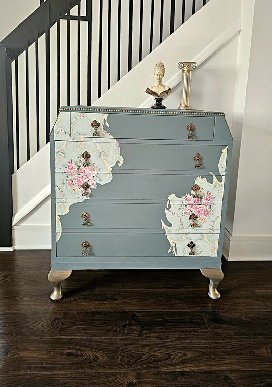 Vintage Mid Century Chest of Drawers Grey Fusion Mineral Paint Restored