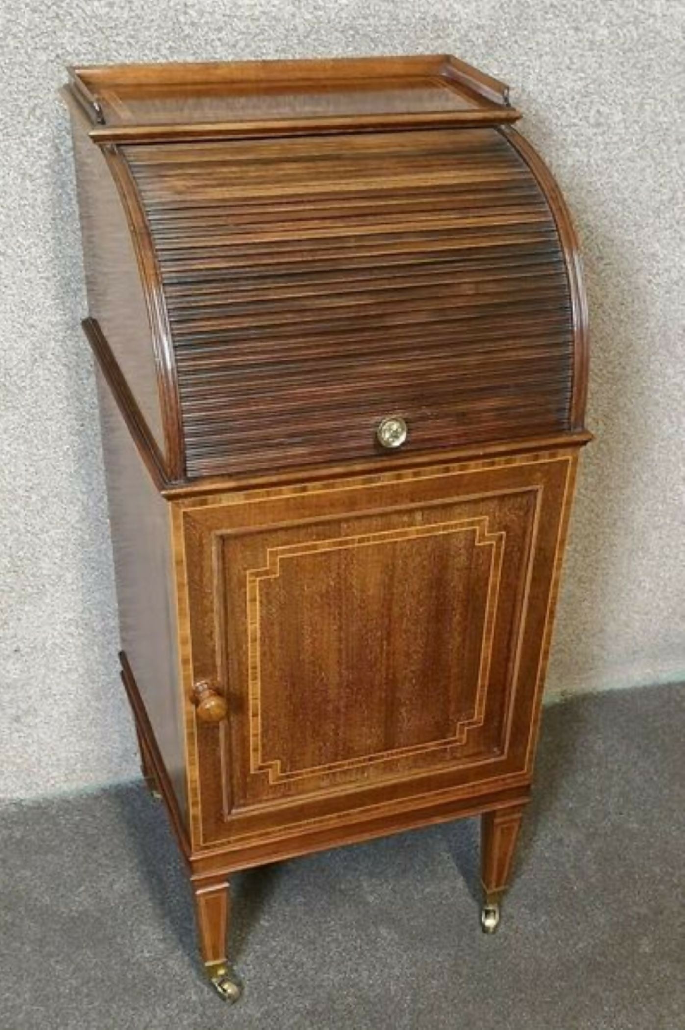 19th Century Inlaid Mahogany Tambour Shutter Cabinet / Bedside Cupboard