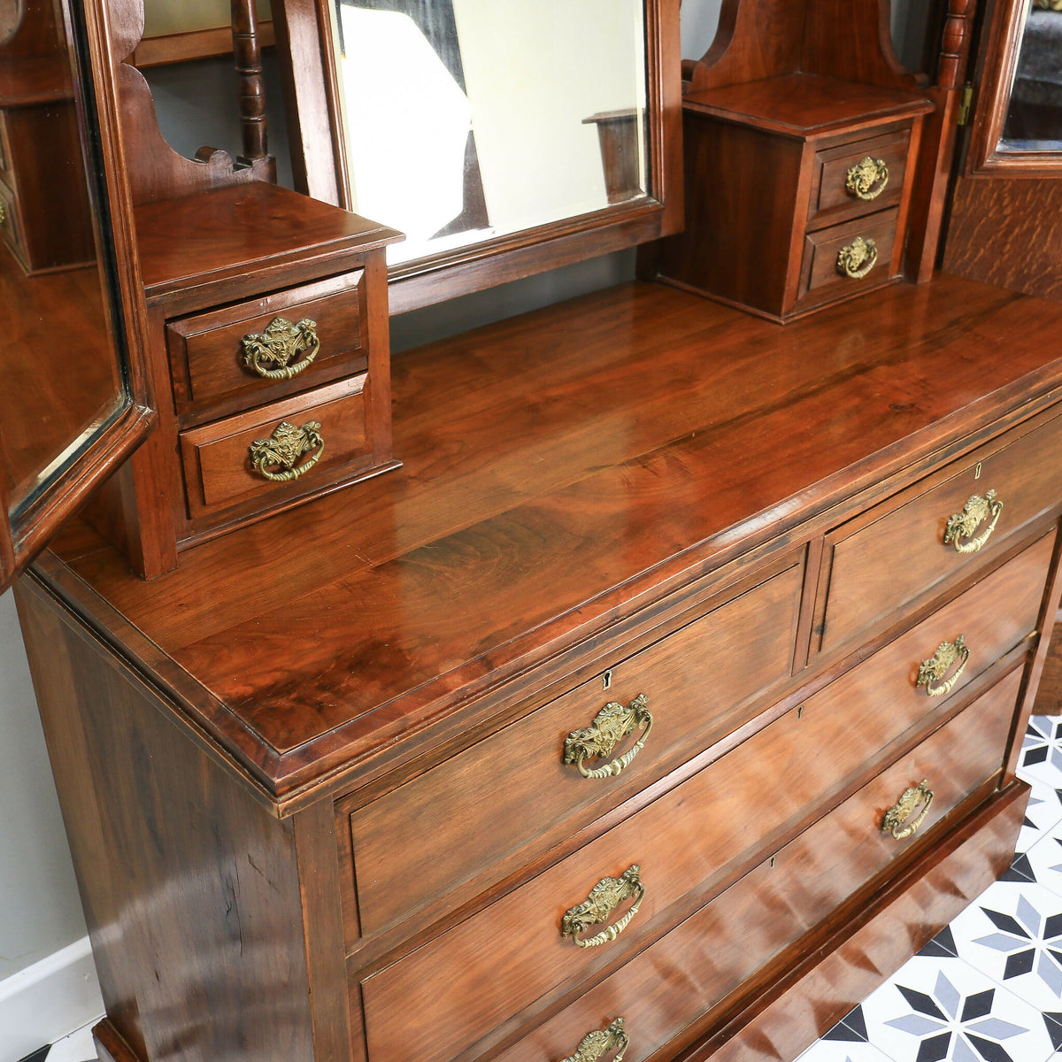 Antique Dressing Table Edwardian Mahogany Triple Mirror 1910