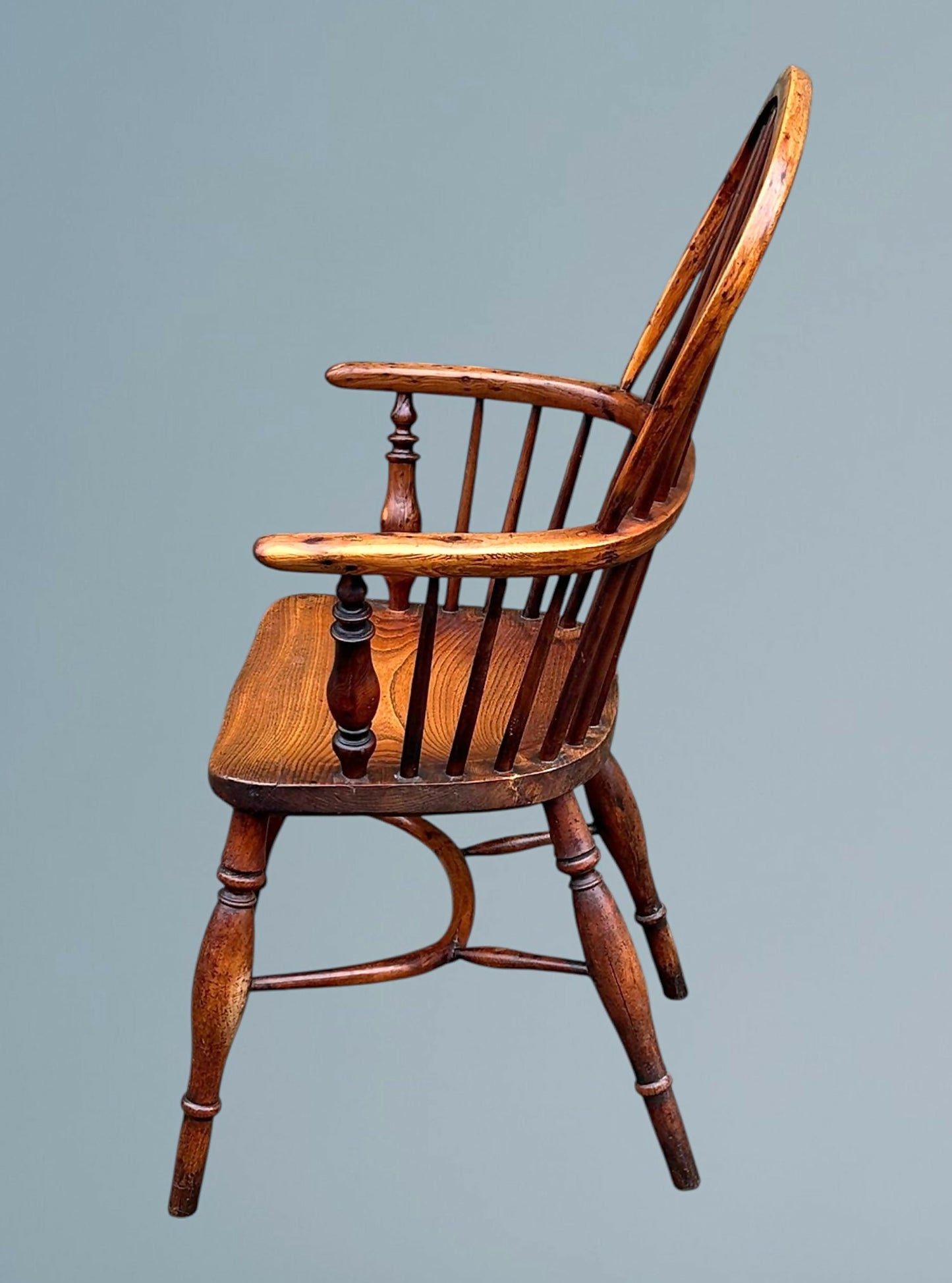 19th Century High Back Yew Wood Windsor Armchair