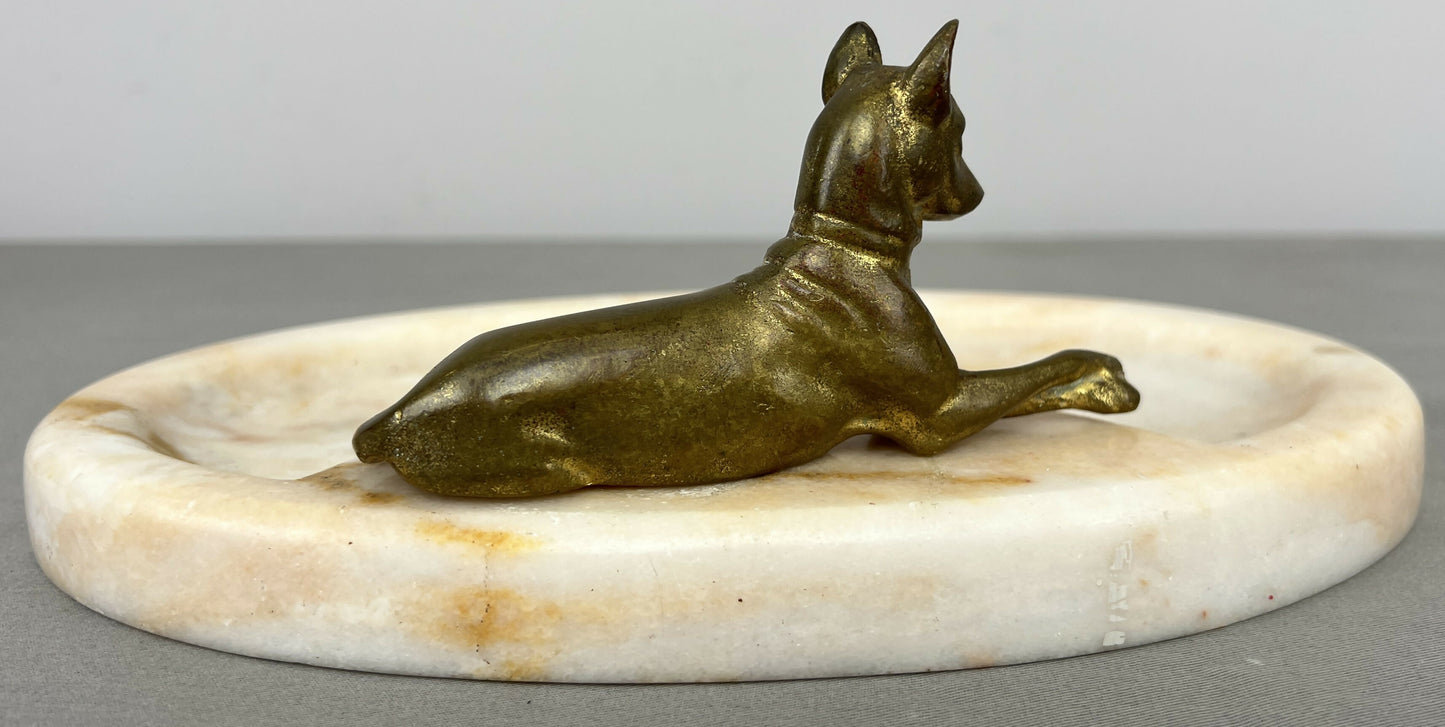 Tray Antique French Style Marble Brass Dog Decorative Display Tray LOT 6419