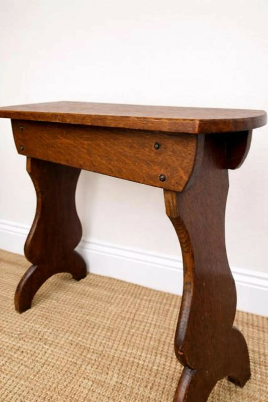 Antique Oak Stool | Rustic Oak Side Table | Vintage Lamp Table | Primitive Wooden Stool