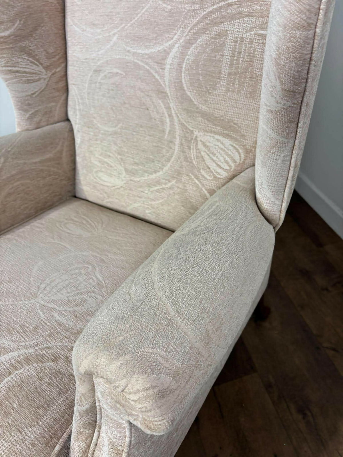 Vintage Style Cream Fabric Wingback Armchair