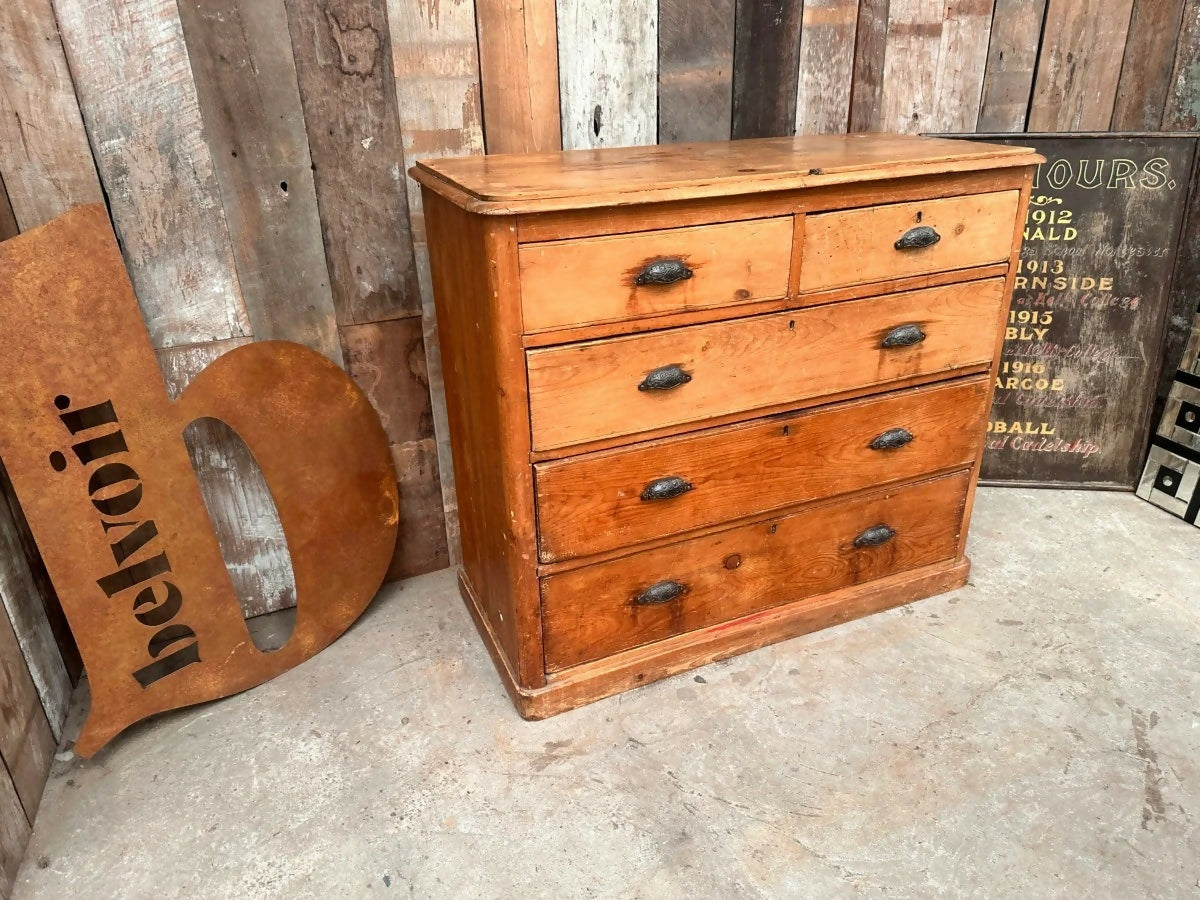 Antique Victorian Pine Two over Three Large Chest of Drawers, c 1870