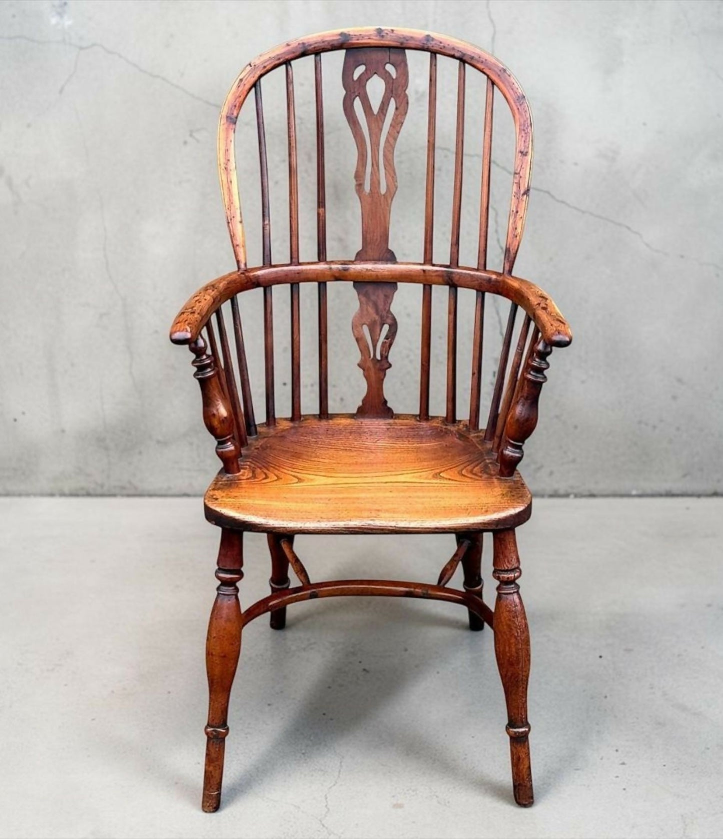 19th Century High Back Yew Wood Windsor Armchair