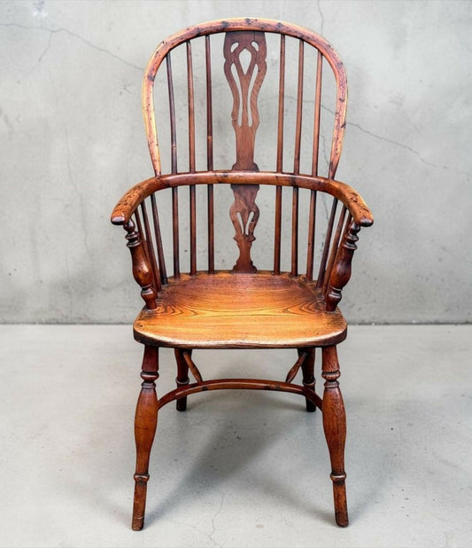 19th Century High Back Yew Wood Windsor Armchair