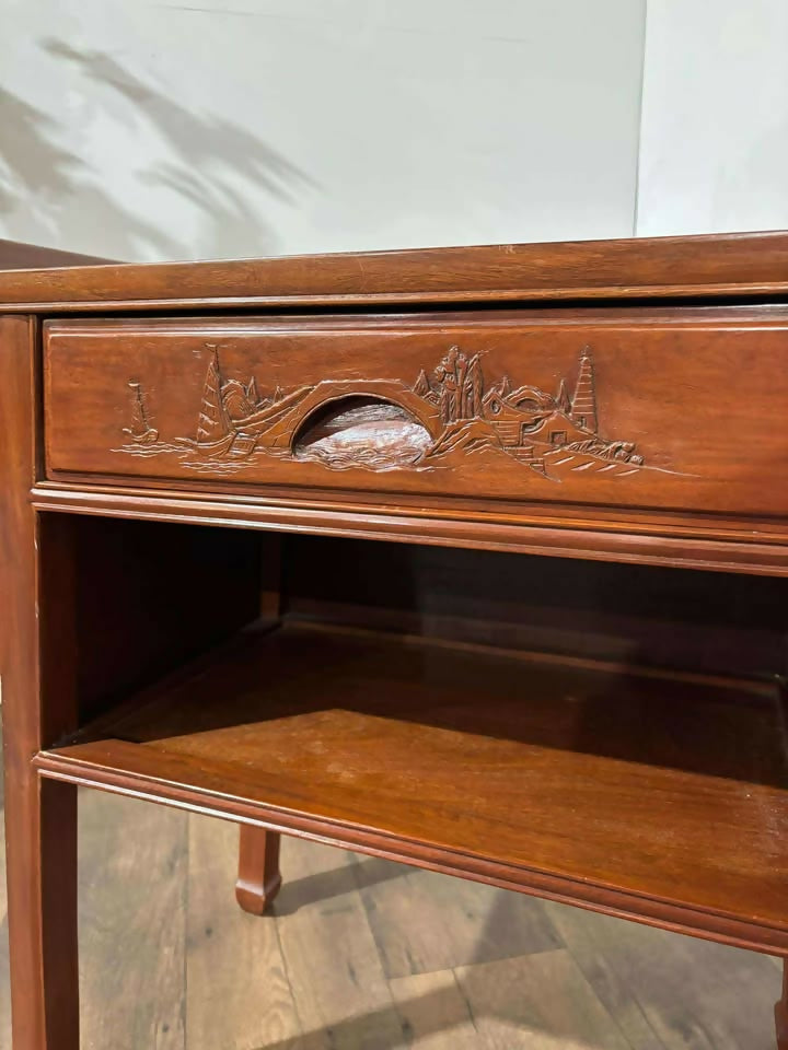 Oriental Style Side Table with Single Drawer