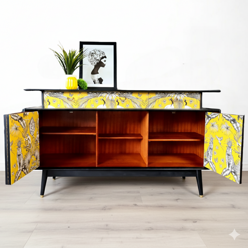 G plan sideboard in black and yellow