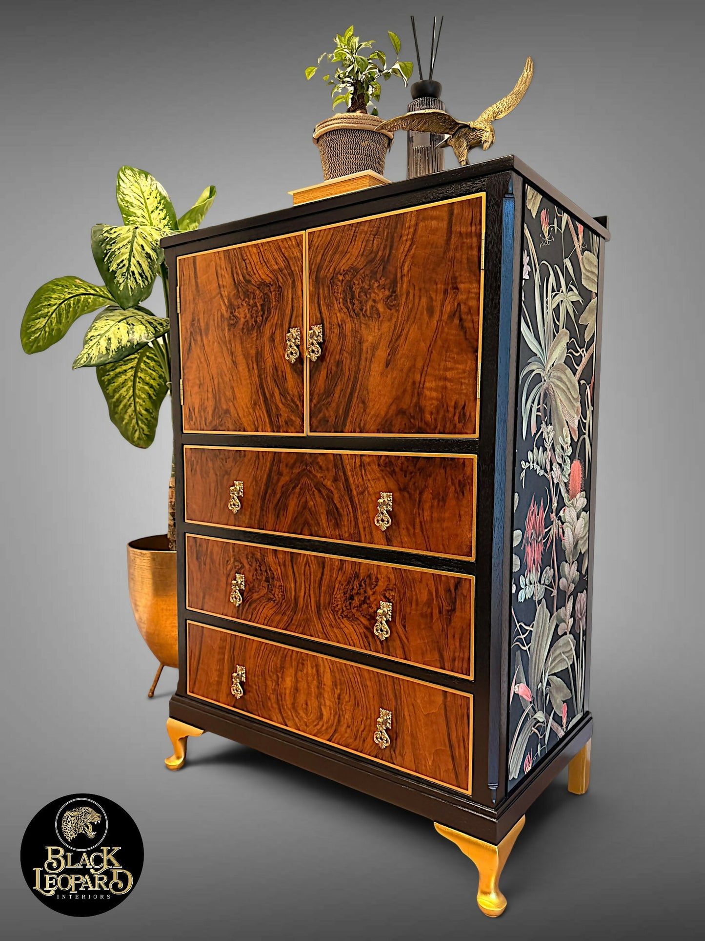 Vintage Art Deco Tallboy Cabinet, Refinished Restored Bespoke Design, Handmade