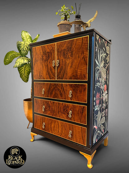 Vintage Art Deco Tallboy Cabinet, Refinished Restored Bespoke Design, Handmade