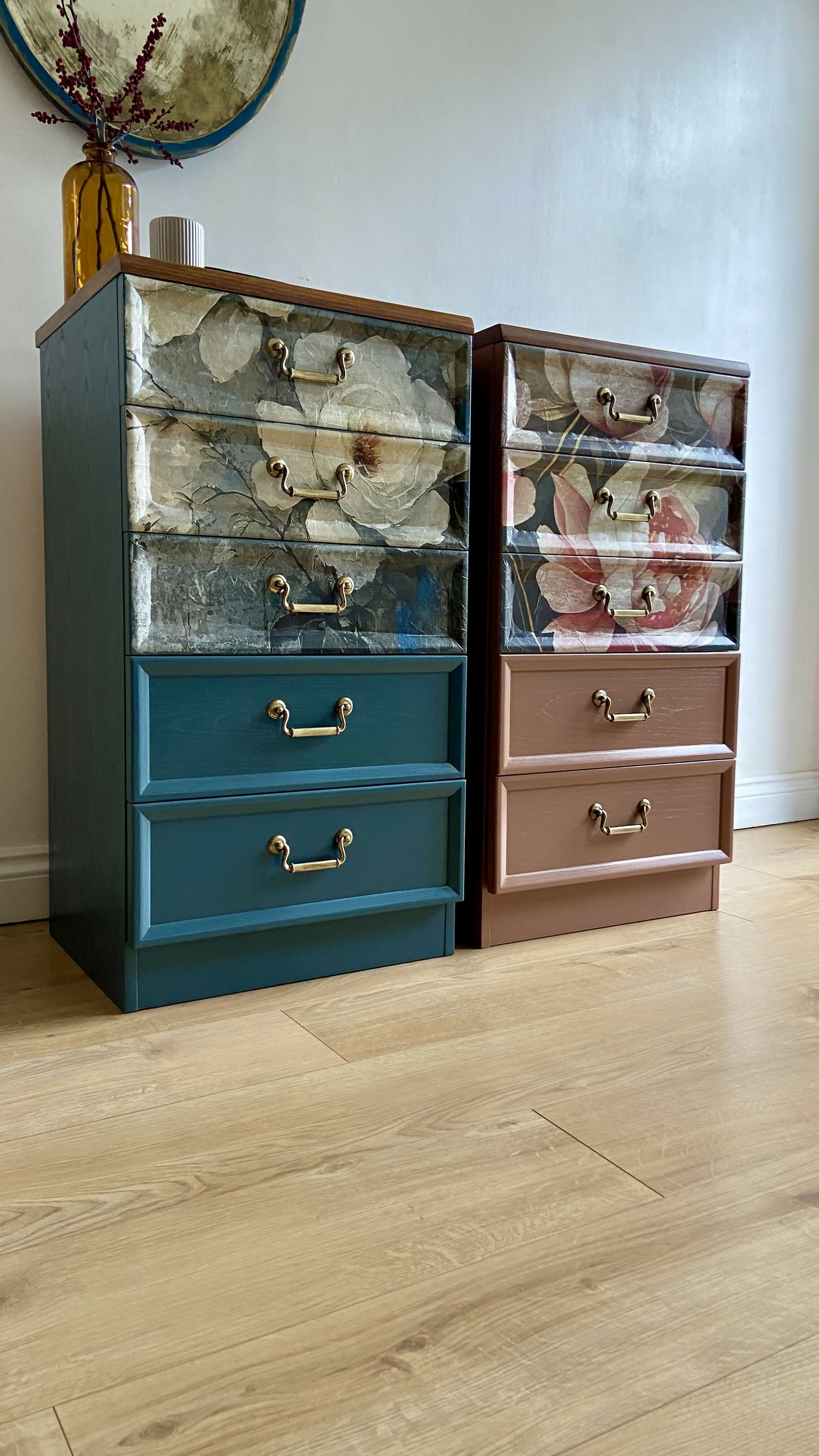 Pair of G - Plan Chest of Drawers - Hand- Painted Botanical Mural