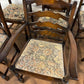 Vintage Set of Seven Oak Ladder Back Dining Chairs Including Carver Chair