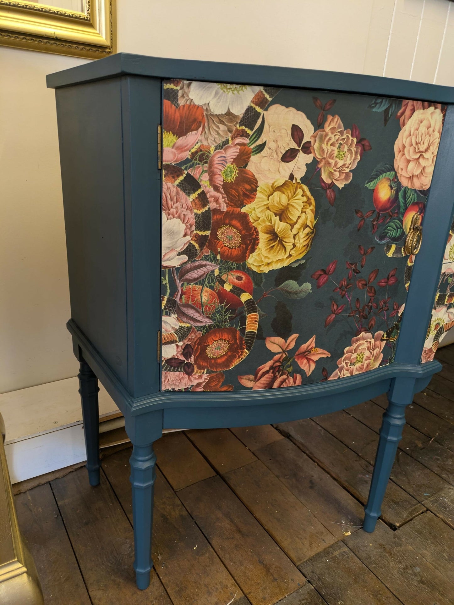 Strongbow Vintage Sideboard Dresser Painted Upcycled Dark Teal Floral Snake Print Commission Piece