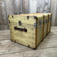 antique beige leather banded travel trunk with keys