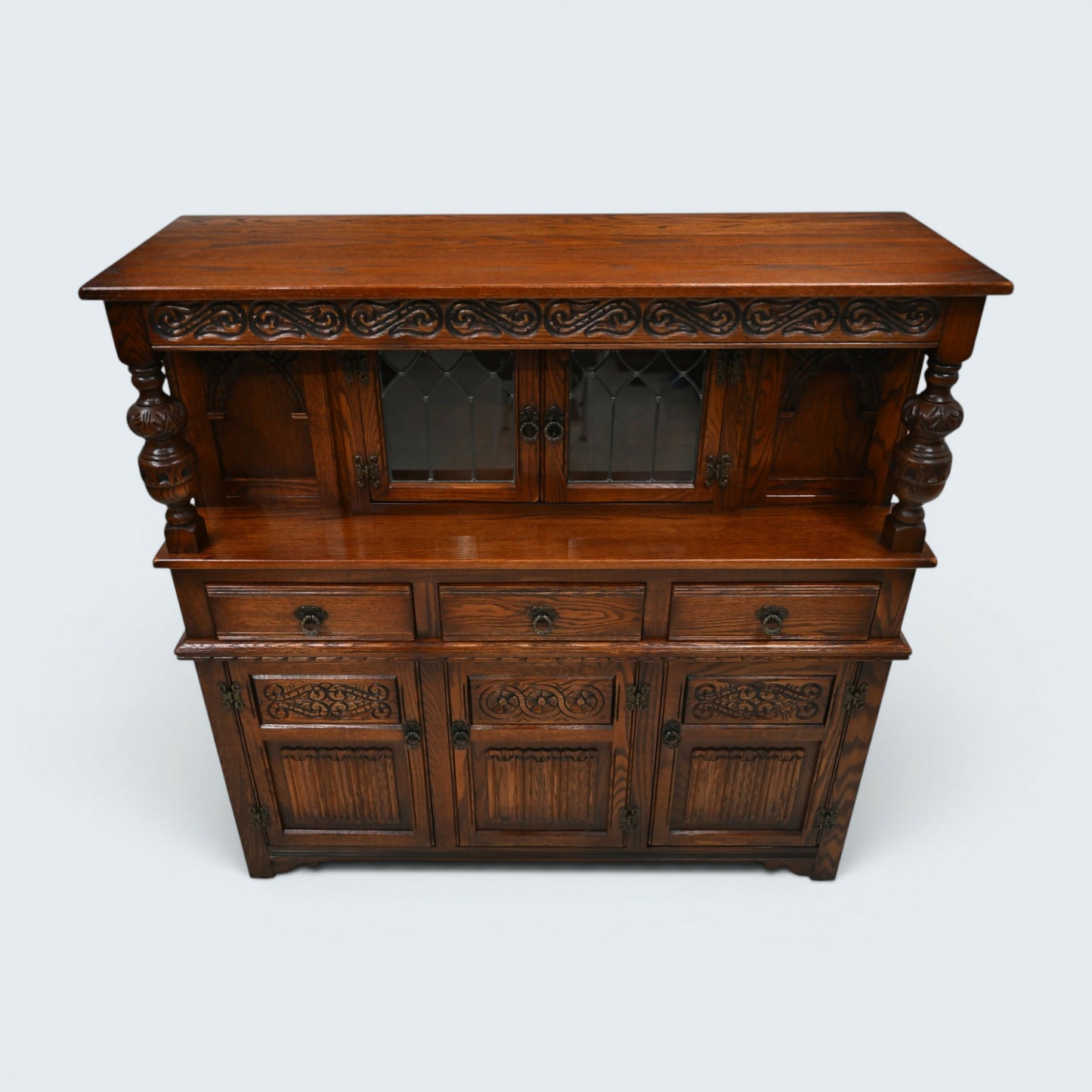 Old Charm Gothic Court Cupboard Buffett Sideboard Light Oak FREE UK Delivery.