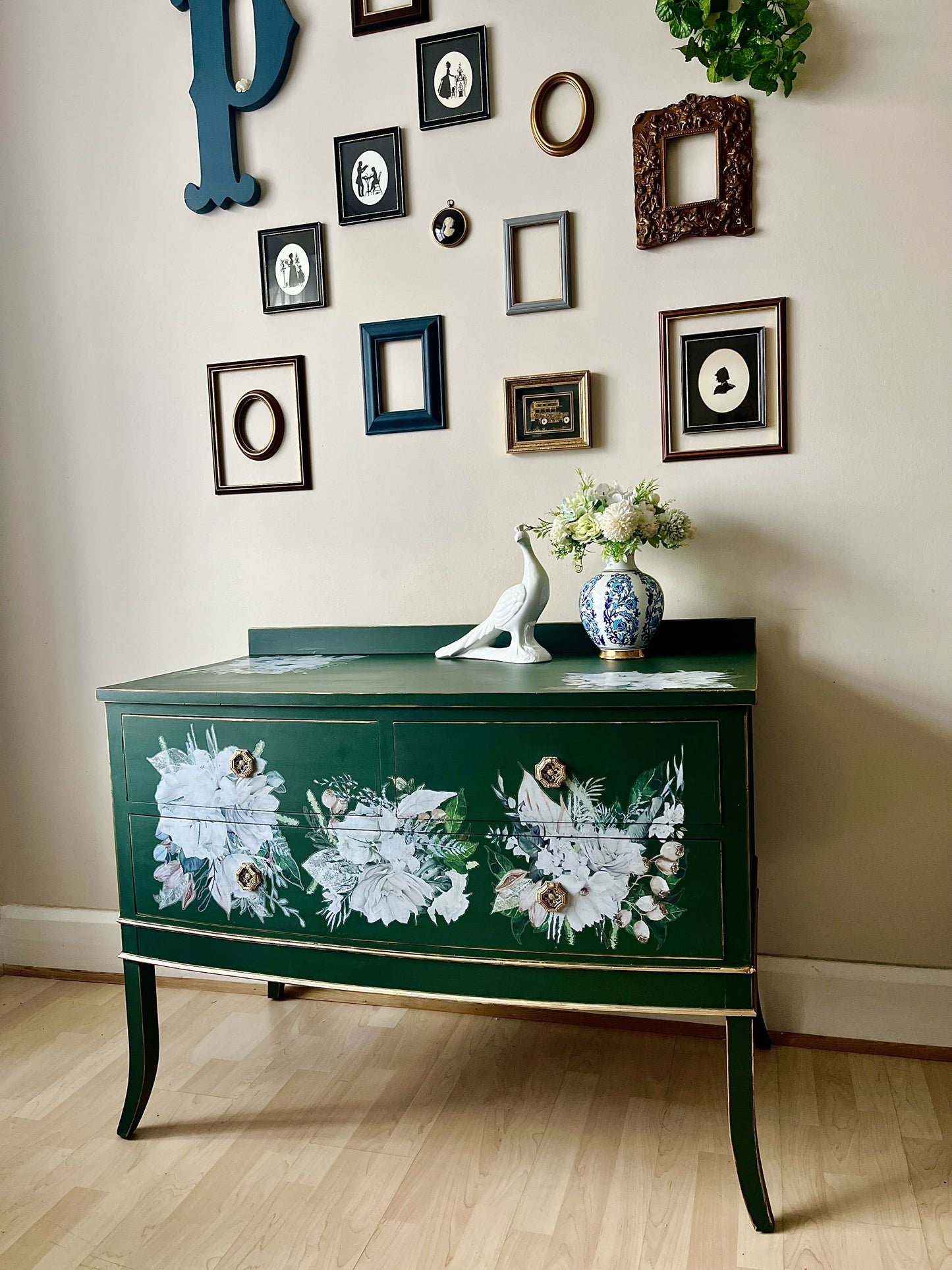 Vintage Green and Gold Chest of Drawers , Dresser