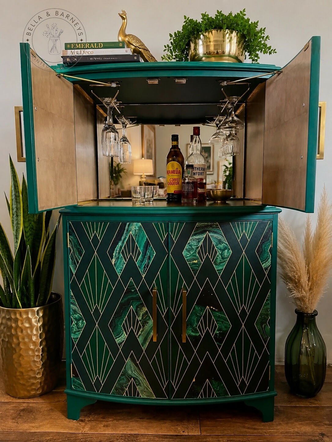 Green and gold Art deco style cocktail cabinet drinks cabinet