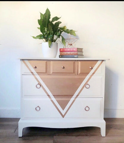 Vintage stag chest of drawer, white, oversize bedside cabinet, bedroom furniture, modern,copper