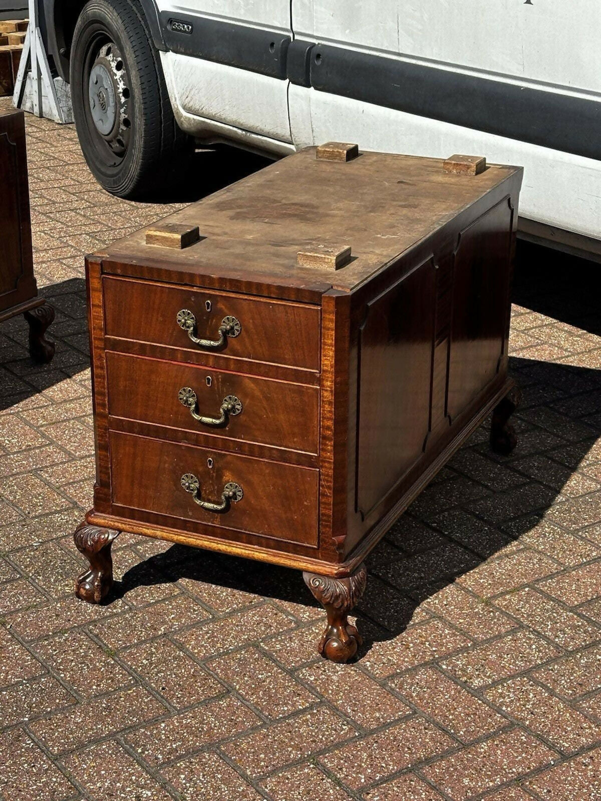 Large Vintage Mahogany Twin Pedestal Desk, Splits Into 3 Pieces For Easy Transportation