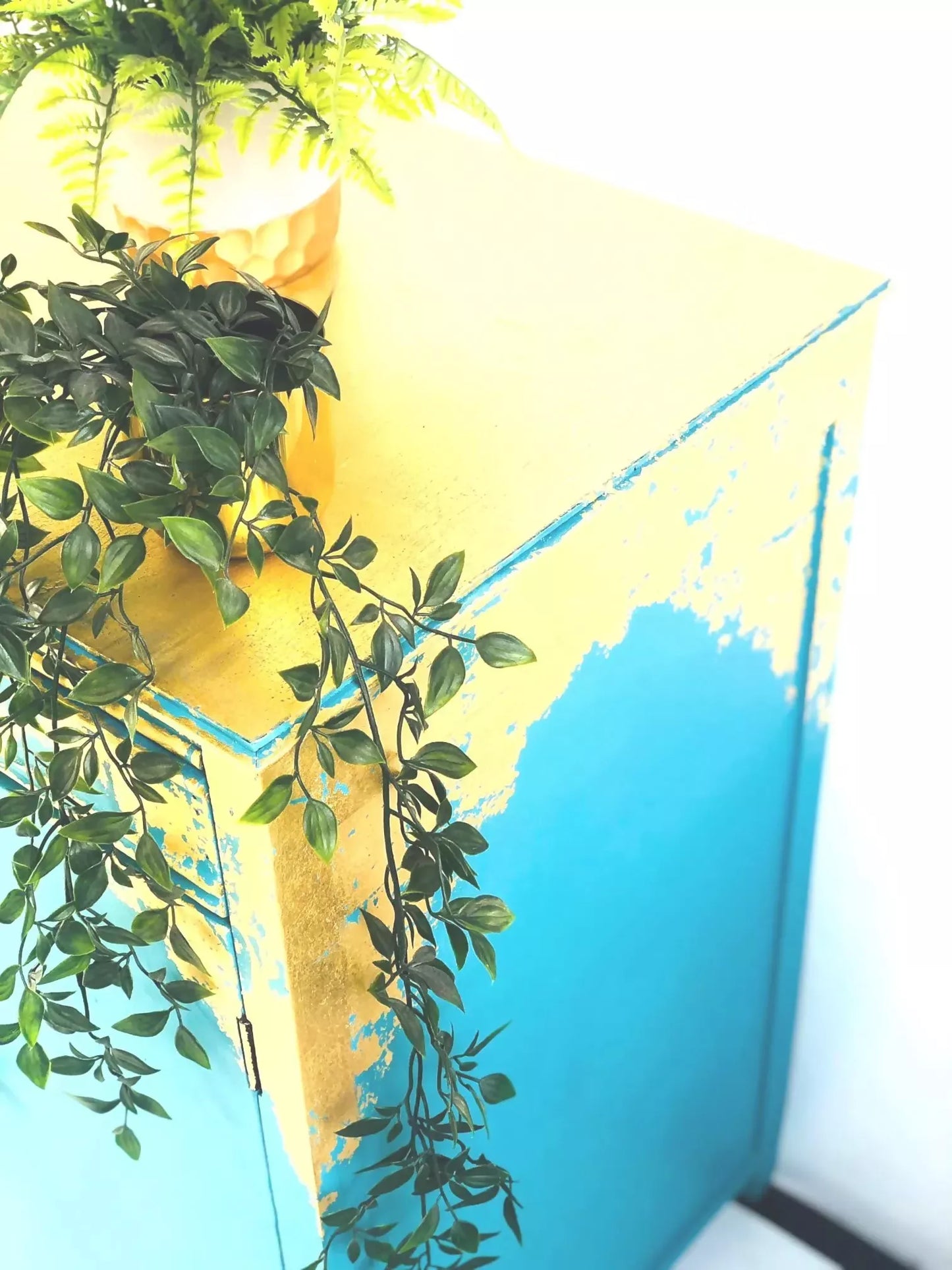 Gold And Teal Upcycled Records Drinks Cabinet