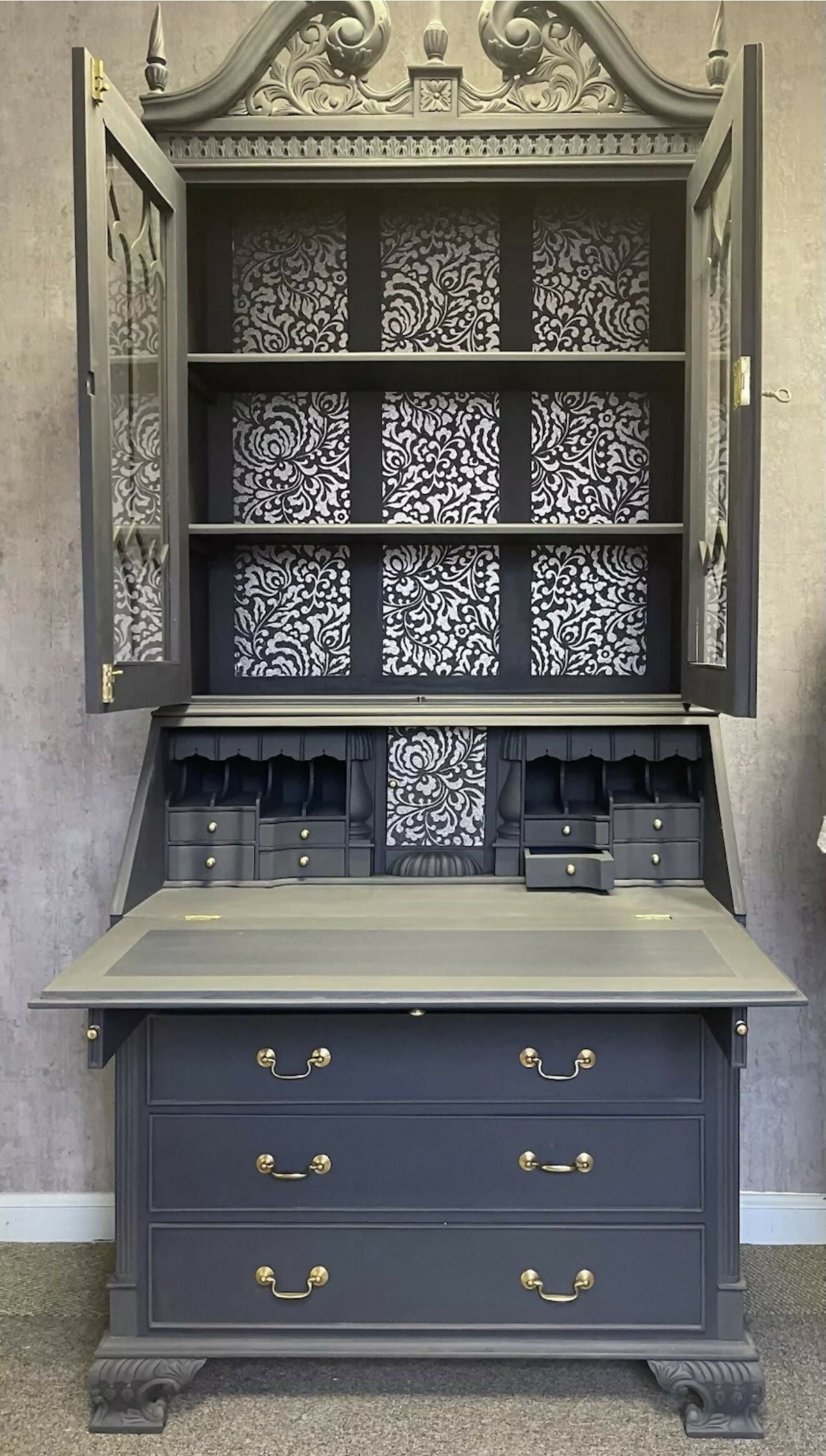 Writing Bureau with upper glass fronted Bookcsse