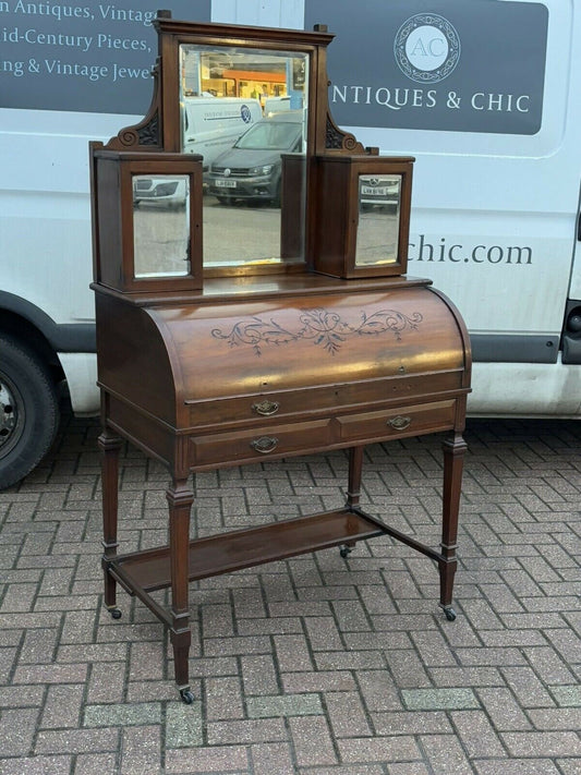 Vintage Victorian Satin Walnut Roll Top Desk With Fitted Interior , Loads Of Storage.