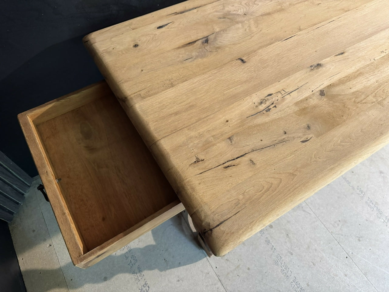 French Oak Farmehouse Dining Table with 2 Drawers