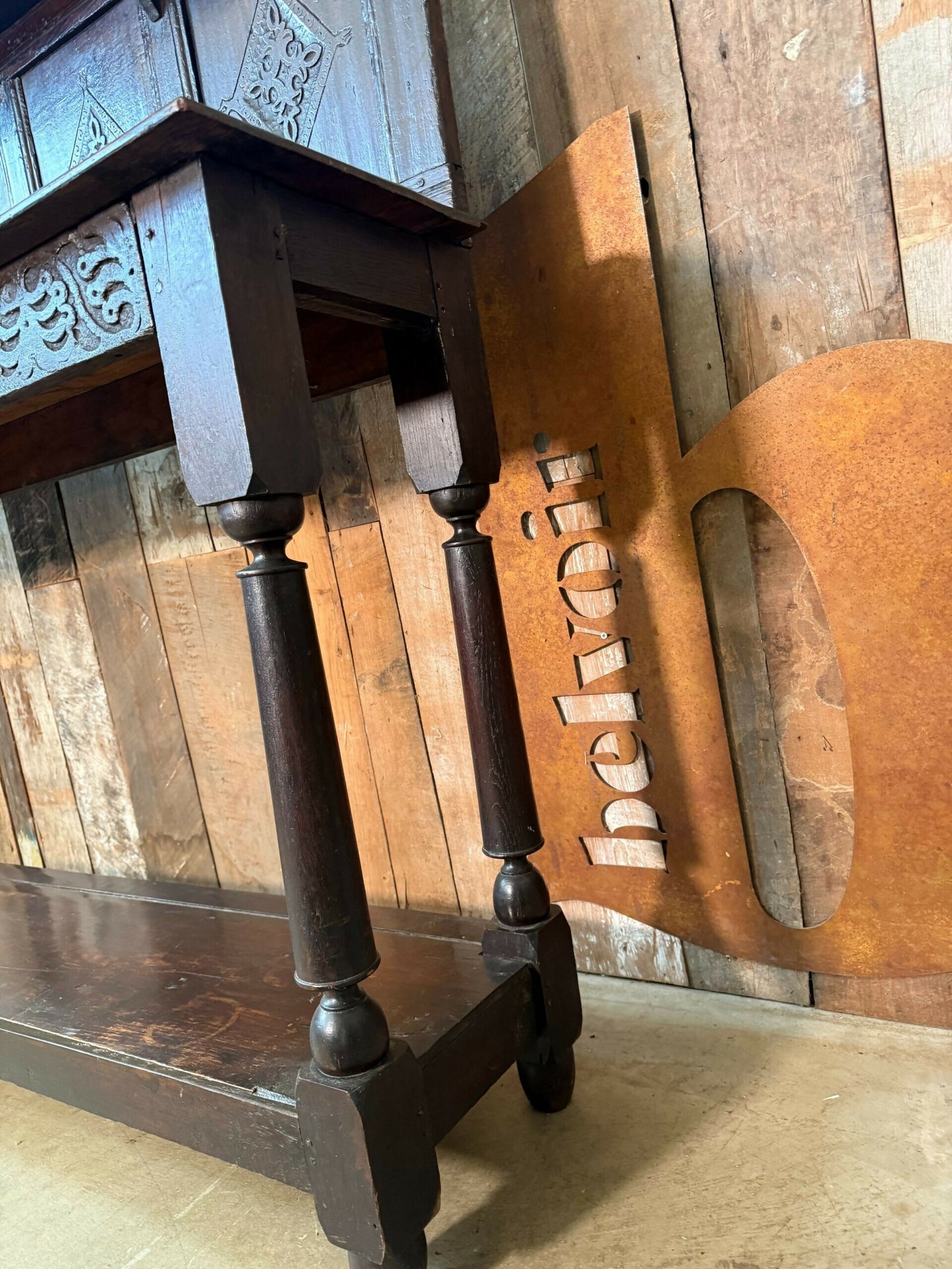 Antique Early Georgian Galleried Console Hall Two Tier Table, c1760