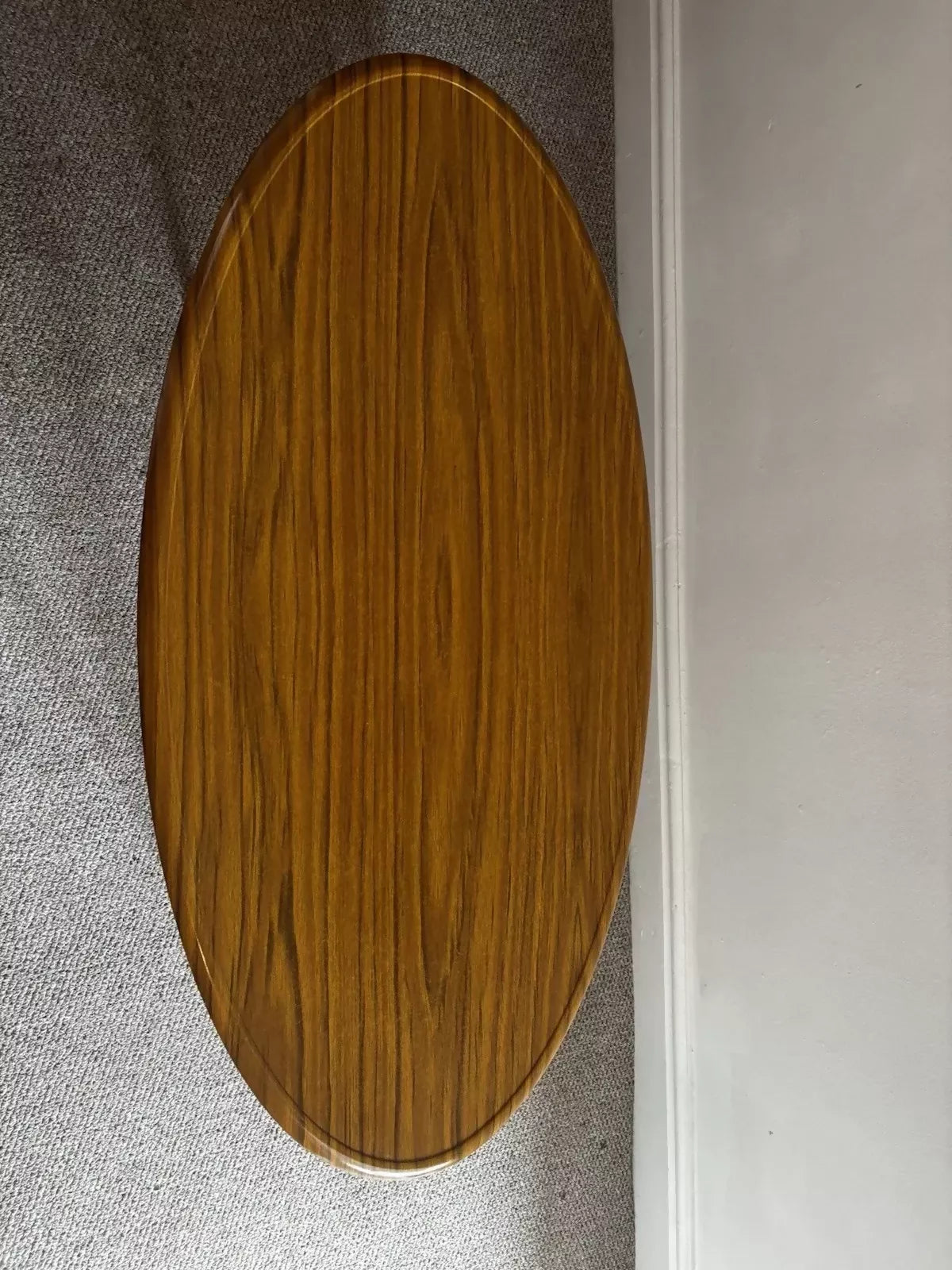 Vintage Oval Coffee Table with Magazine Rack – Mid Century Modern Laminate Wood