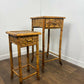 Pair of Vintage French Bamboo Side Tables with Hand-Painted Rose Detail