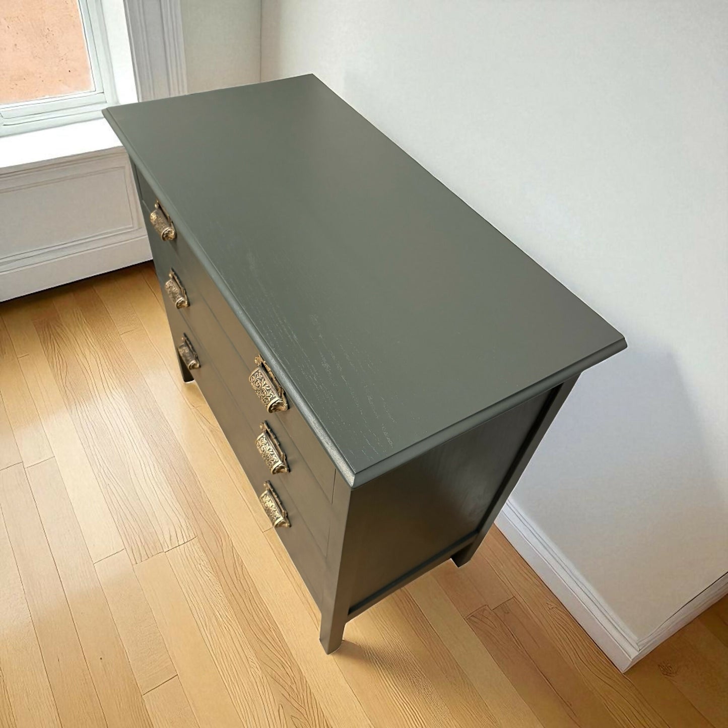 Vintage Chest of Three Drawers in Green/ Black